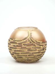 Handpainted Glass Vase for Flowers | Painted Art Glass Round Bubble Vase | Interior Design | Table vase 6 inch - Orange - 180