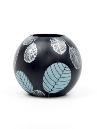 Handpainted Glass Vase for Flowers | Painted Art Glass Round Vase | Interior Design Home Room Decor | Table vase 6 inch - Blue - 180