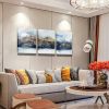 Abstract Wall Art for Living Room Navy Blue and Gold Mountain Abstract Watercolor Pictures for Bedroom Bathroom Wall Decor 3 Piece - 12x16inchx3pcs