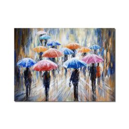 Large Abstract People Walking In The Rain With Umbrellas Painting 100% Handmade Oil Painting On Canvas Modern Decorative Wall Art - 100x150cm