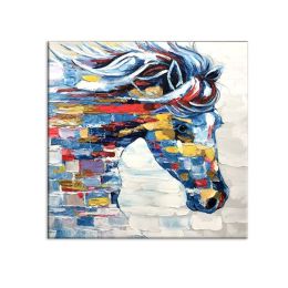 Large Hand painted Colorful Oil Handsome Horse Painting Canvas Painting Animal Pictures wall art cuadros picture for living room - 100x100cm