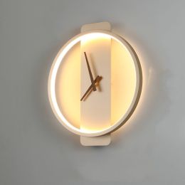 Nordic Wall Lamp Bedroom Bedside Lamp Clock Modeling Lamp - Golden round style