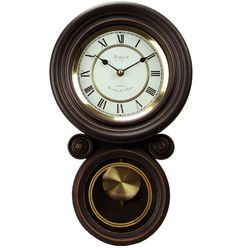 Bedford Clock Collection 16.5 Inch Contemporary Round Wall Clock with Pendulum - BED1235BLK