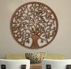 Dunawest 36 Inch Round Wooden Wall Art Decor, Tree of Life Art, Carved Cutout design, Sitting Birds, Walnut - UPT-195272