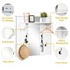 Wall Mounted Mirror Coat Hat Rack Storage Shelf
 - White