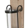 DunaWest 21 Inch Industrial Wall Mount Wood Candle Holder With Glass Hurrican, Set of 2, Black - Default