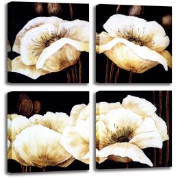 White Flower Wall Art Large Floral Poppy Room Wall Pictures Art Wall Decor Framed Canvas Artwork  Walls white Prints - 12x12inchx4pcs