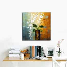 Handmade Abstract Oil Painting Top Selling Wall Art Modern White Flowers Landscape Picture Canvas Home Decor  No Frame - 120x120cm