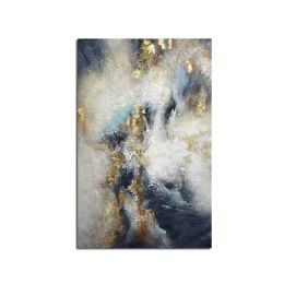 Handmade Top Selling Abstract Oil Painting Wall Art Modern Minimalist Blue Color Gold Foil Picture Canvas Home Decoration  No Frame - 75x150cm