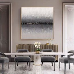 Top Selling Abstract Oil Painting Wall Art Modern Handmade Minimalist Black and White Color Picture Canvas Home Decor  No Frame - 120x120cm