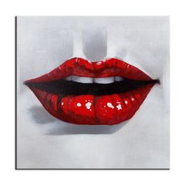 100% Hand Painted  Abstract Oil Painting Wall Art Modern Minimalist Red Lips Fashion Picture Canvas Home Decor  No Frame - 60x60cm