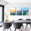 Blue Sea Sunset White Beach Painting  Bathroom Decor - 3 Panels Abstract Wave Picture Prints on Canvas Stretched and Modern Ocean - 12x16inchx3pcs