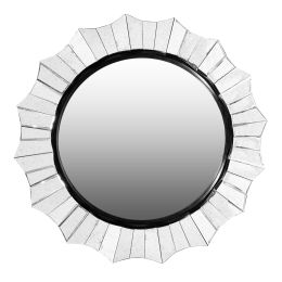 DunaWest Round Accent Wall Mirror with Scalloped Design and Beveled Edges, Silver - UPT-228541