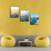 Blue Sea Sunset White Beach Painting  Bathroom Decor - 3 Panels Abstract Wave Picture Prints on Canvas Stretched and Modern Ocean - 12x16inchx3pcs