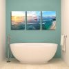 Blue Sea Sunset White Beach Painting  Bathroom Decor - 3 Panels Abstract Wave Picture Prints on Canvas Stretched and Modern Ocean - 12x16inchx3pcs