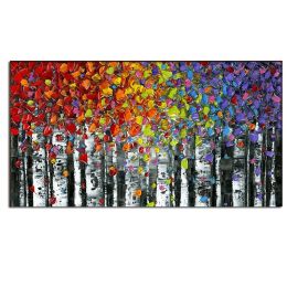 100% Hand Painted  Abstract Oil Painting Wall Art Modern Minimalist Colorful Tree Landscape Picture Canvas Home Decor  No Frame - 70x140cm