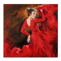 Ha's Art 100% Hand Painted Abstract Oil Painting Wall Art Modern Red Dancing Girl Picture Canvas Home Decor For Living Room Bedroom No Frame - 90x90cm