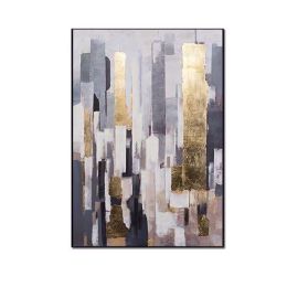 Top Selling Handmade Abstract Oil Painting Wall Art Modern City Building Gold Foil Picture Canvas Home Decor  No Frame - 60x90cm