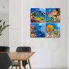 Bathroom Canvas Sea Turtle  Colorful Fish Coral Dolphin Ocean  Navy Seascape Artwork Framed Nautical - blue - 12inchx12inchx4pcs