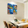 Bathroom Canvas Sea Turtle  Colorful Fish Coral Dolphin Ocean  Navy Seascape Artwork Framed Nautical - blue - 12inchx12inchx4pcs