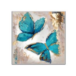 100% Handmade Abstract Oil Painting Top Selling Wall Art Modern Minimalist Blue Color Butterfly Picture Canvas Home Decor  No Frame - 90x90cm
