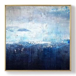 Deep Blue Sea Abstract Art Sky Landscape Painting,Sea Level Abstract Oil Painting,Abstract Oil Painting,Large Wall Sea Painting - 90x90cm