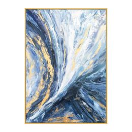 Modern Wall Art Pictures 100% hand painted Gold Foil Blue Canvas Oil Painting Wall Pictures For Living Room Decor Abstract Art No Frame - 90x120cm
