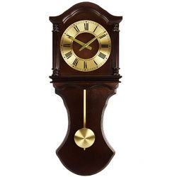 Bedford Clock Collection 27.5 Inch Wall Clock with Pendulum and Chimes in Chocolate Brown Oak Finish - BED1712