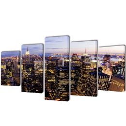 Canvas Wall Print Set Birds Eye View of New York Skyline 79" x 39" - Multicolour