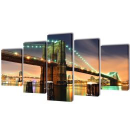 Canvas Wall Print Set Brooklyn Bridge 79" x 39" - Multicolour