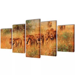 Canvas Wall Print Set Lions 39" x 20" - Multicolour