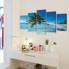 Canvas Wall Print Set Sand Beach with Palm Tree 79" x 39" - Multicolour