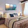 Blue Sea Sunset White Beach Painting  Bathroom Decor - 3 Panels Abstract Wave Picture Prints on Canvas Stretched and Modern Ocean - 12x16inchx3pcs