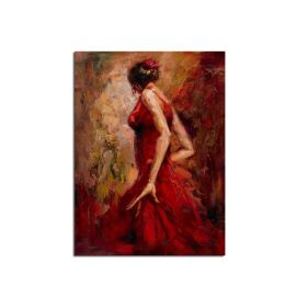 Ha's Art Handmade Abstract Oil Painting Wall Art Modern Minimalist Red Dancing Girl Picture Canvas Home Decor  No Frame - 70x140cm