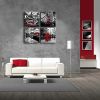 Red Bus Canvas Prints Wall Art  Decor,Cityscape Street View Pictures Modern Framed Artwork  Bathroom Decorations - 12inchx12inchx4pcs