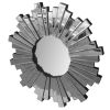 DunaWest 28 Inch Round Floating Wall Mirror with Sunburst Design Frame, Silver - UPT-226281