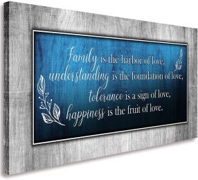 Family Wall Art-Canvas  Living Room- Family Quotes Blue Wall Decor- Motto Picture Prints Framed Artwork  - blue - 20inchx40inch