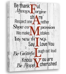 Motivational Wall Art Retro Background Canvas Art Family Rules Wall Decor Black and White Modern Pictures  Home Decorations  - 12x16inchx1pcs