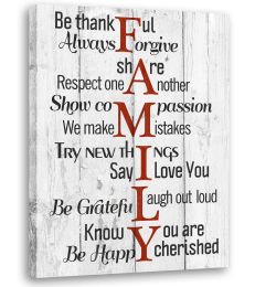 Motivational Wall Art Retro Background Canvas Art Family Rules Wall Decor Black and White Modern Pictures  Home Decorations  - 12x16inchx1pcs