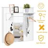 Wall Mounted Mirror Coat Hat Rack Storage Shelf
 - White