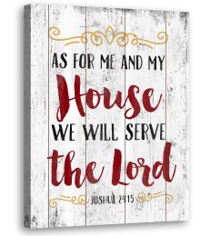 As  Me and My House Canvas Wall Art Religious Quotes White Retro Wood Grain Background Pictures Bible Verse Paintings Artwork 12"x16" - 12x16inchx1pcs