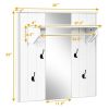 Wall Mounted Mirror Coat Hat Rack Storage Shelf
 - White