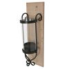 DunaWest 21 Inch Industrial Wall Mount Wood Candle Holder With Glass Hurrican, Set of 2, Black - Default