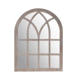 DunaWest Arched Farmhouse Windowpane Wooden Wall Mirror, Washed Brown - UPT-228703