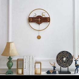 Creative Brass Wall Clock For Bedroom Guest Room Without Perforation Mute Wall Clock Decoration - Brown