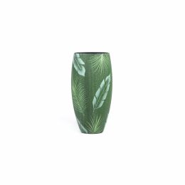 Handpainted Glass Vase for Flowers | Tropical theme | Painted Art Glass Oval Vase | Interior Design Home Room Decor | Table vase 12 inch - Green - 300