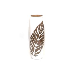 Gold leaf handmade vase | Ikebana Floor Vase | Large Handpainted Glass Vase for Flowers | Room Decor | Floor Vase 16 inch - White - 400