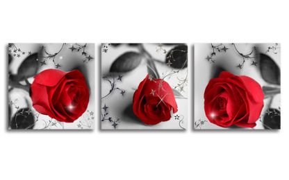 Black and Red Wall Art Red Rose Canvas Prints for Living Room Flower Paintings for Home Bedroom Bathrooms Decor Large - 16inchesx16inchesx3pcs