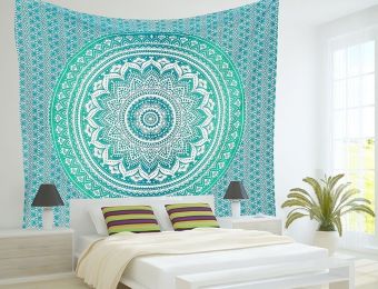 Indian Mandala Tapestry Green Blue Flower Beautiful Wall Art Tapestry 210x150cm Bedspread Beach Towel Yoga Blanket Table Cloth - 1 - 150x230cm thick