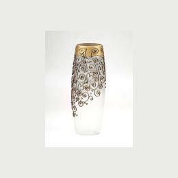 Handpainted Glass Vase for Flowers | Gold Painted Art Glass Oval Vase | Interior Design Home Decor | Table vase 12 in - Gold - 300